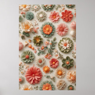 Poster Jardim Pastel: Lay Floral Flat 3D artesanal