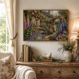 Poster Jardim Romântico Floral de Cottage Inglês