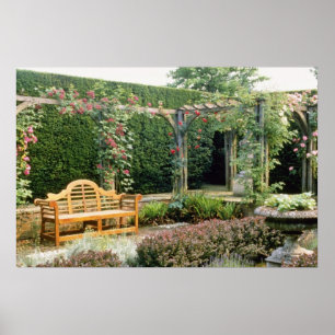 Poster Jardim Seat cor-de-rosa no Pergola cor-de-rosa,