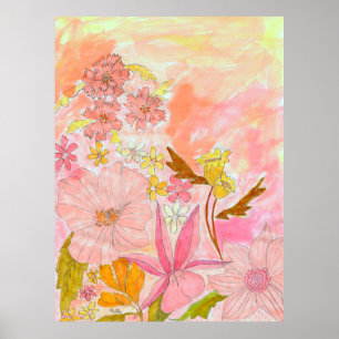Poster Jardim Surrealista Arte de Tinta Pastel Floral Imp