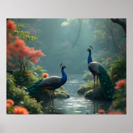 Poster jardim zen com pavões