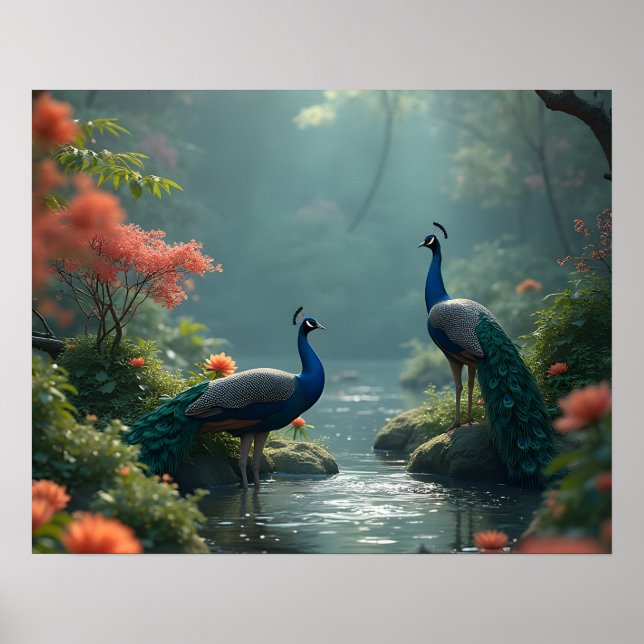 Poster jardim zen com pavões (Frente)