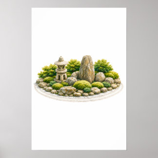 Poster Jardim Zen Japonês com Lanterna de Pedra e Rocha