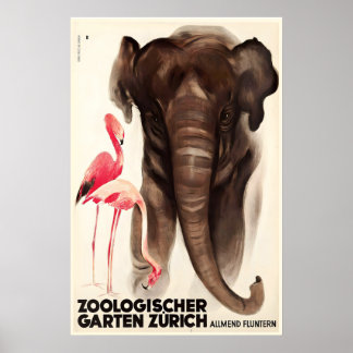 Poster Jardim Zoológico Zurique Suíça Vintage