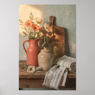 Poster Jarra de Terracota com Papoulas e Linho