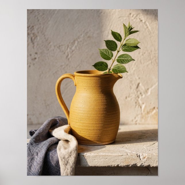 Poster Jarro de Barro Ocre e Natureza-Morta de Linho (Frente)