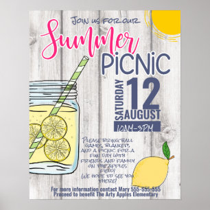 Poster jarro de pedreiro de limonada de verão escolar, P