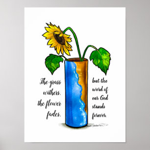 Poster Jars of Clay - Sunflower in vase - aquarela