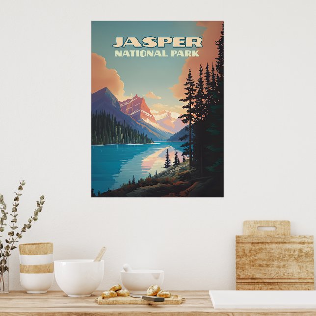 Poster Jasper National Park Alberta Canada Rockies Retro (Cozinha)