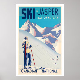 Poster Jasper National Park Canada Woman Skiing Vintage