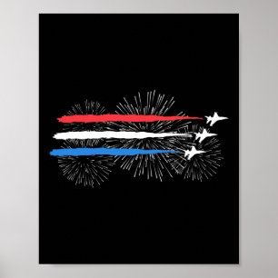 Poster Jatos De Luz Vermelha Branca E Azul Com Fogos De A