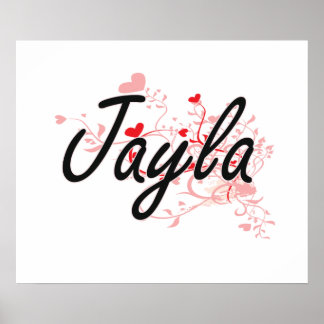 Poster Jayla Artística Name Design com Corações