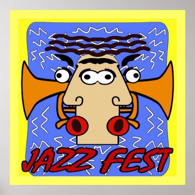 Pôster Jazz Fest Cubism Face e Horn (Frente)