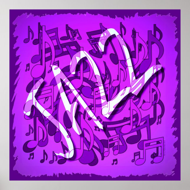 Poster Jazz Music Notes Violet Purple Musical Standard Ar (Frente)