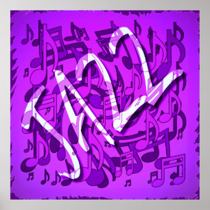 Poster Jazz Music Pattern Dancing Swirling Notes Violet