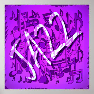 Poster Jazz Music Pattern Dancing Swirling Notes Violet