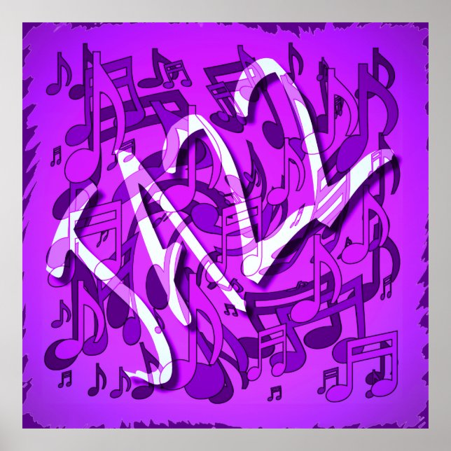 Poster Jazz Music Pattern Dancing Swirling Notes Violet (Frente)
