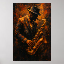 Poster Jazz Saxophonist — Warm Abstract Music Art