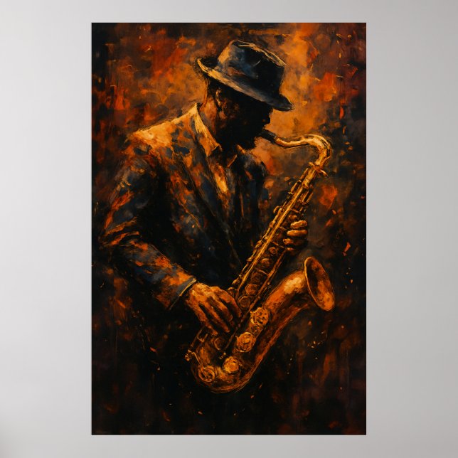Poster Jazz Saxophonist — Warm Abstract Music Art (Frente)