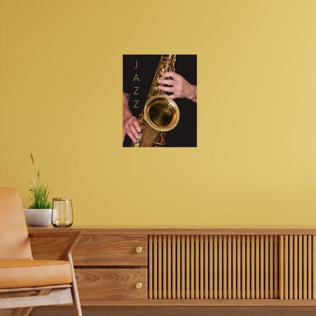 Poster Jazzista Tocando Saxofone Dourado (Sala de Estar 2)