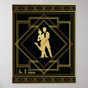 Poster Je T'aime French Art Deco black and gold 20s