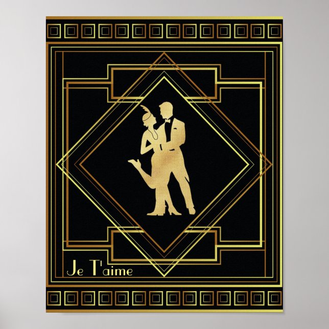 Poster Je T'aime French Art Deco black and gold 20s (Frente)