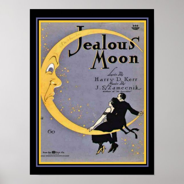 Pôster "Jealous Moon" Art Deco Sheet Music Cobrir 12 x 16 (Frente)