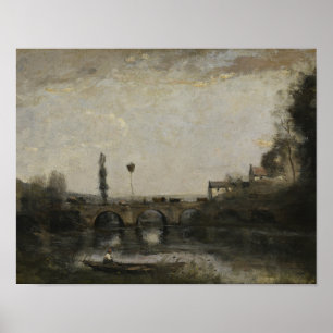 Pôster Jean-Baptiste-Camille Corot - Paisagem com Ponte