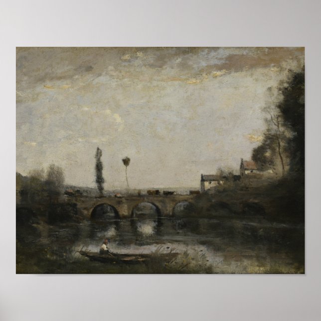 Pôster Jean-Baptiste-Camille Corot - Paisagem com Ponte (Frente)