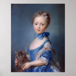 Poster Jean-Baptiste Perronneau: Menina com gatinho