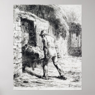 Poster Jean-François Millet Man com um Wheelbarrow