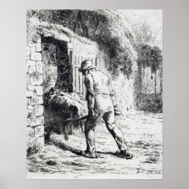Poster Jean-François Millet Man com um Wheelbarrow (Frente)