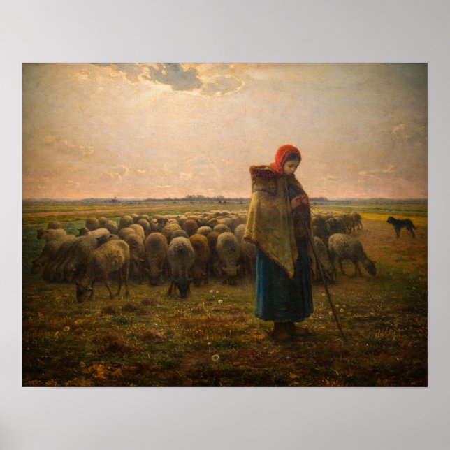 Poster Jean-Francois Millet - Pastora e Rebanho 1863 (Frente)