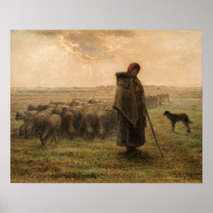Poster Jean-Francois Millet - Pastora e Rebanho 1865
