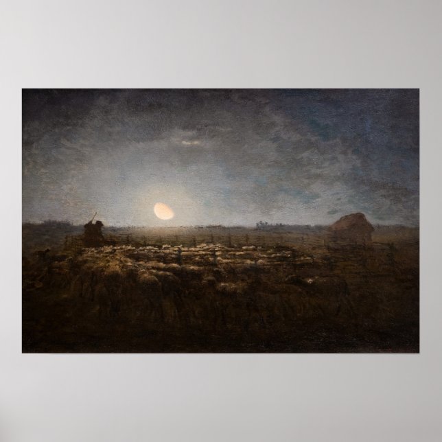 Poster Jean-Francois Millet - Sheepfold, Moonlight 1872 (Frente)