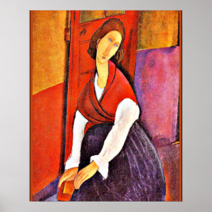 Poster Jeanne Hebuterne em um Red Shawl de Modigliani