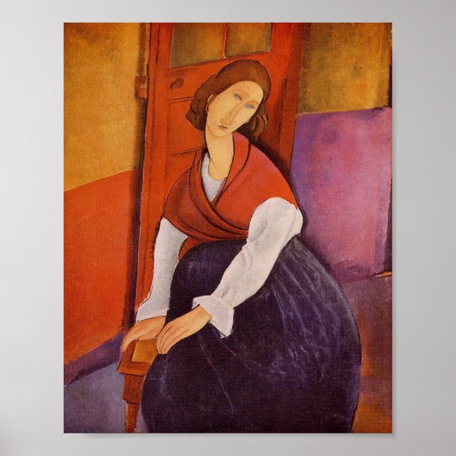Poster Jeanne Hebuterne Em Um Saco Vermelho Por Modiglian (Frente)