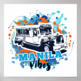 Poster Jeepney Manila Vibes Blue Orange