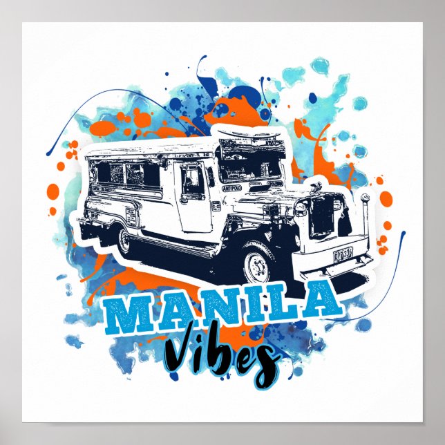 Poster Jeepney Manila Vibes Blue Orange (Frente)