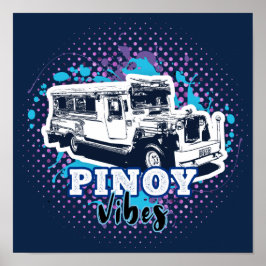 Poster Jeepney Pinoy Vibes Azul Rosa