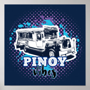 Poster Jeepney Pinoy Vibes Azul Rosa