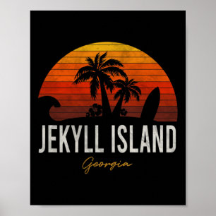 Poster Jekyll Island Beach Georgia Ga Palms Surf de féria