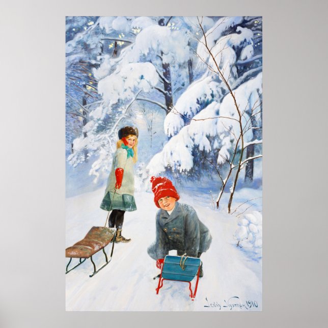 Poster Jenny Nyström Crianças de trenó 1910 Winter XL (Frente)