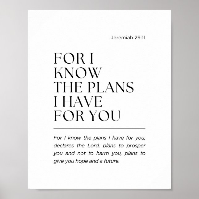 Poster Jeremiah 29:11 For I know the plans (Frente)