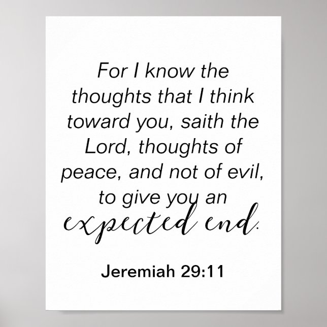 Poster Jeremiah 29 Pensamentos da Paz Citação Cristã (Frente)