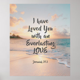 Poster Jeremiah 31:3 Eu te amei Bíblia Oceano Sunset