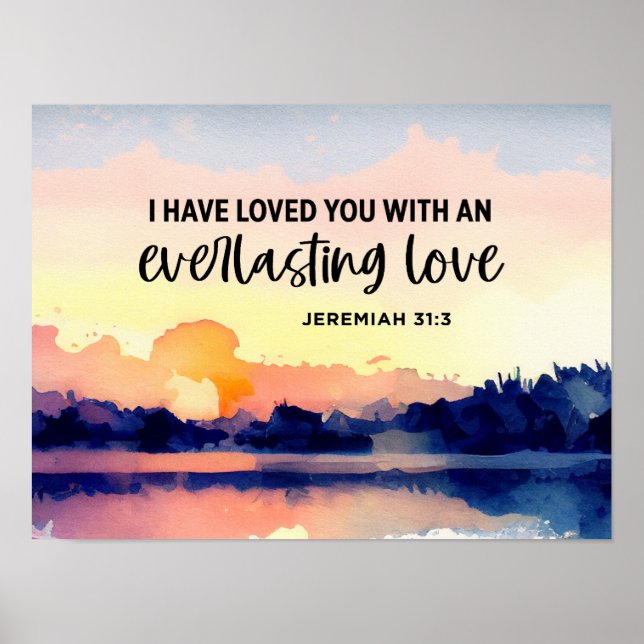 Poster Jeremiah 31:3 Eu te amei Bíblia Verse (Frente)