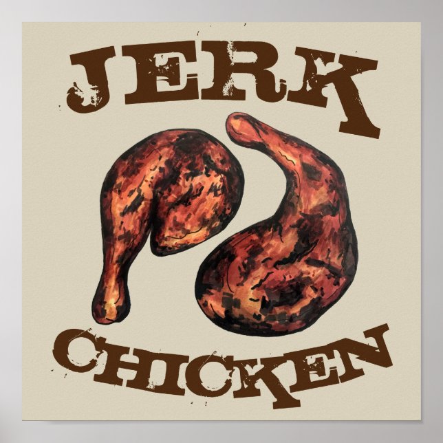 Poster Jerk Chicken Caribe Comida jamaicana do oeste da Í (Frente)