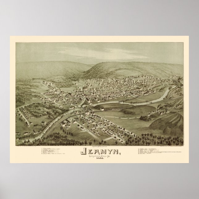 Pôster Jermyn, PA Panorâmica Map - 1889 (Frente)