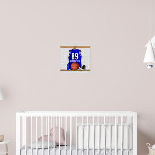 Pôster Jérsei azul e branco personalizado do basquetebol